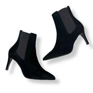 Brand new ANTONIO DE FARIA Portugal black suede pointed toe Chelsea heeled boots